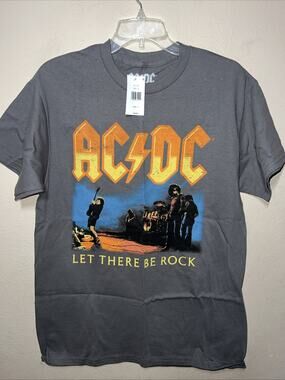 Retro AC/DC Rock Band Let There Be Rock Tour T-Shirt Men’s Medium Grey NWT